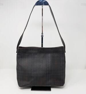 Burberry Nova Check Leather Shoulder Bag Leather Trim Brown Gold Tone Hardware